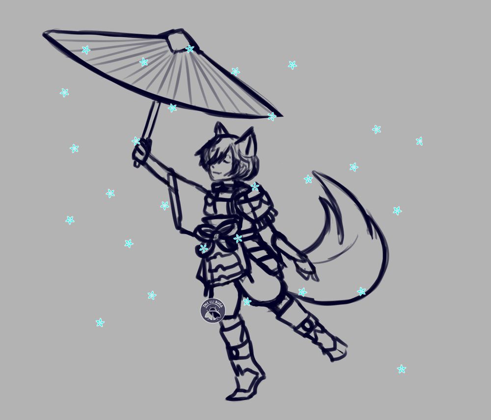 A sketch of a wolf boy dancing with a Japanese parasol

Character is Fubuki from Rune Factory: Guardians of Azuma