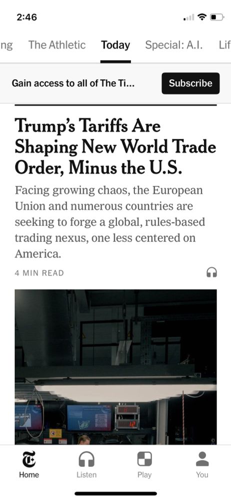 Headline from the New
York times saying world trade is leaving the US out.