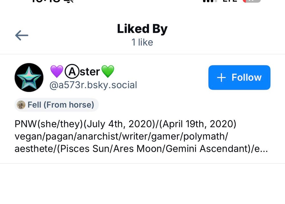 Liked By
1 like
Aster @a573r.bsky.social
+ Follow
Fell (From horse)
PNW(she/they) (July 4th, 2020)/(April 19th, 2020)
vegan/pagan/anarchist/writer/gamer/polymath/ aesthete/(Pisces Sun/Ares Moon/Gemini Ascendant)/e...