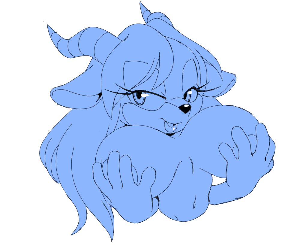 Lilith the Gazelle (Sonic fan character owned by Dai Do) featured in a bust sketch. She is nude and playing with her large breasts as she glances seductively at the viewer.