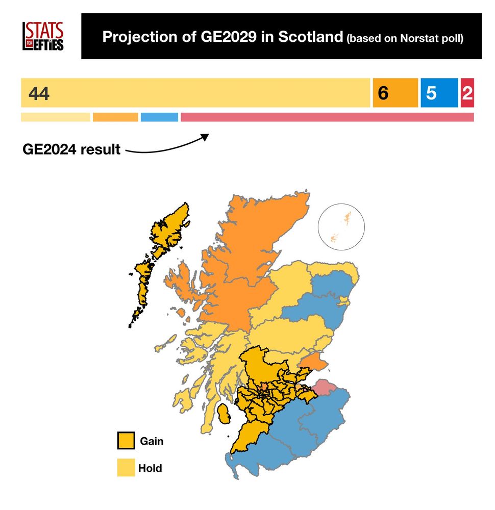 Map of Scotland suggesting SNP will win 44 seats