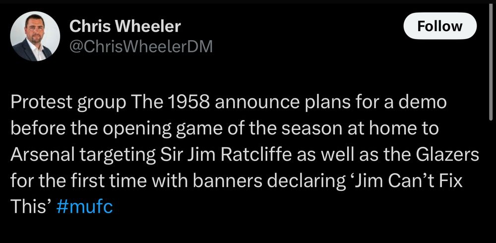 Tweet detailing a planned protest at MUFC’s opening game 