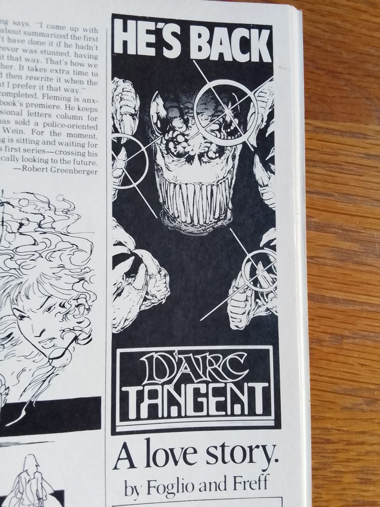 Ad for D'Arc Tangent by Foglio and Freff ("a love story")