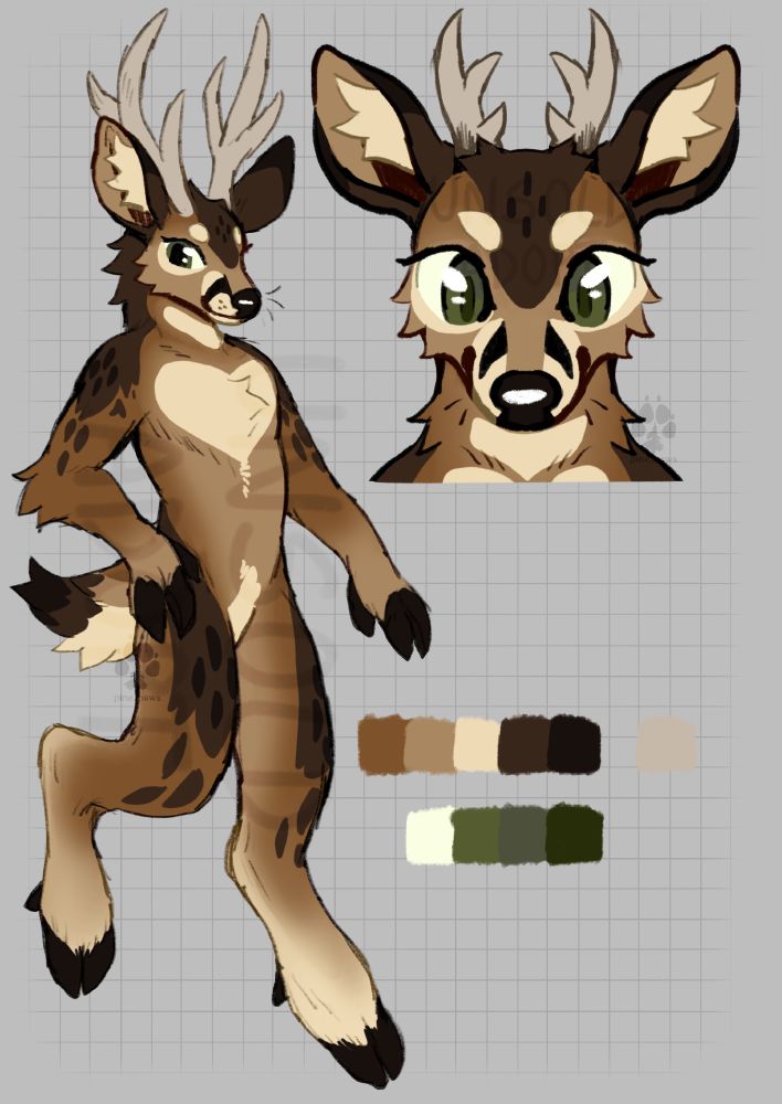 A dark brown blacktailed deer on a spckid base