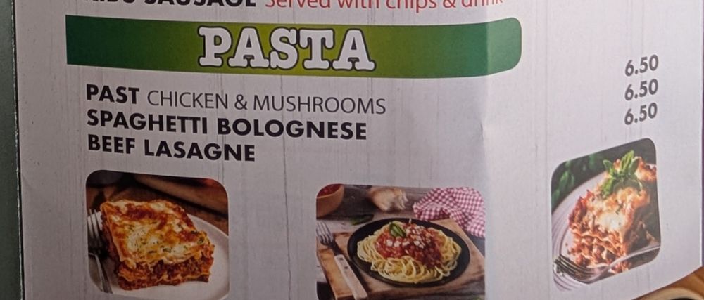 Menu item reading 'Past Chicken & Mushrooms'
