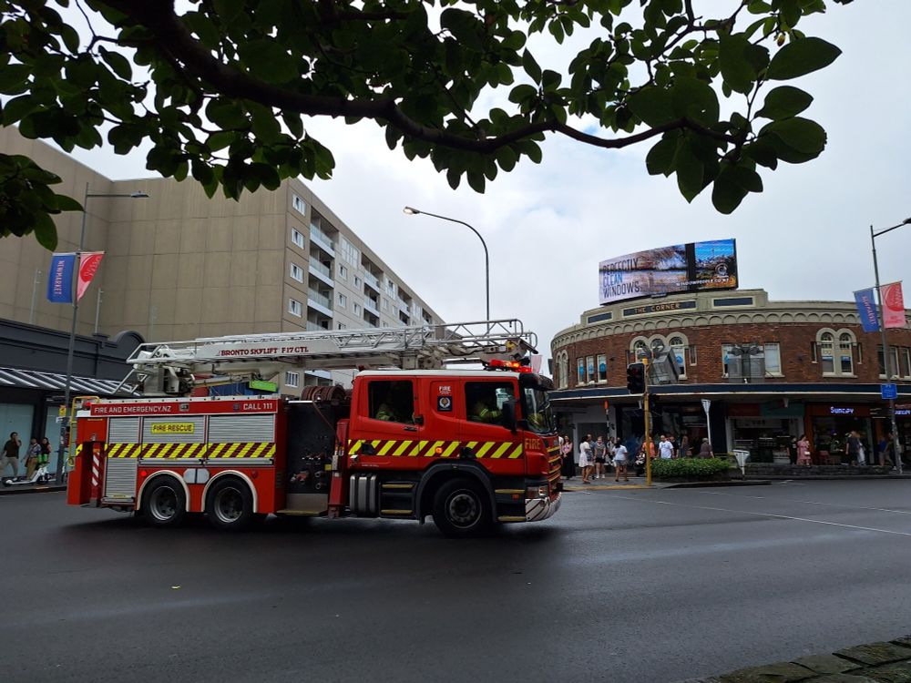 Red fire engine on road