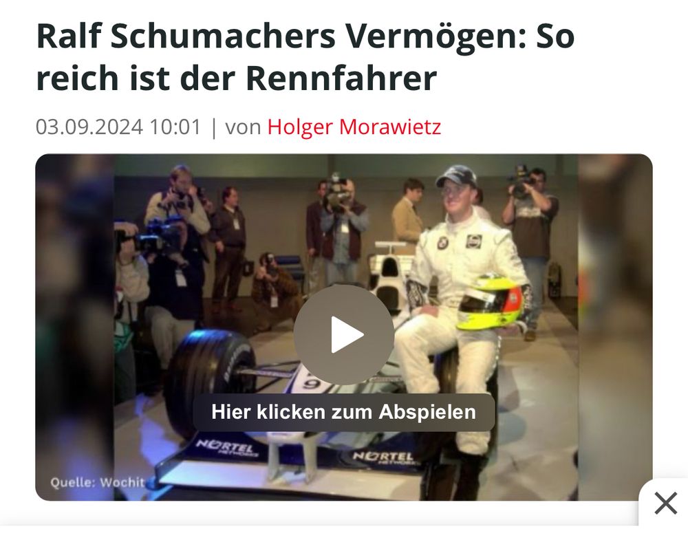 Ein Artikel mit der Überschrift: „Ralf Schuhmachers Vermögen: So reich ist der Rennfahrer