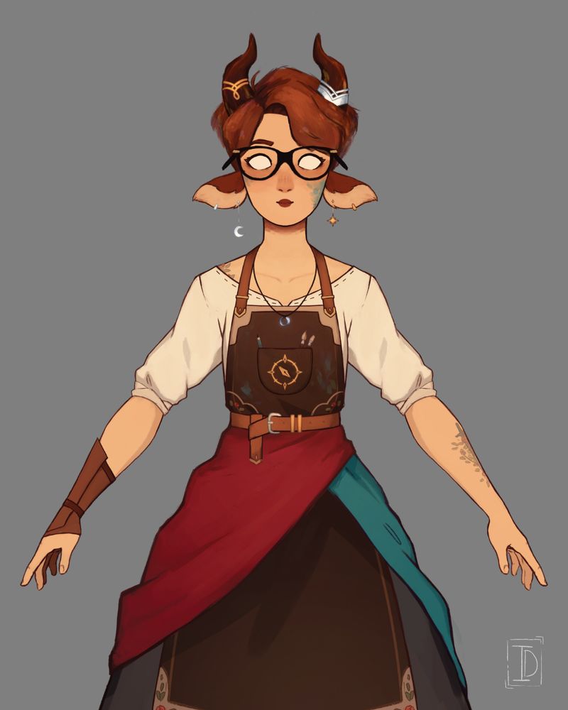 A vtuber model in an non anime style. The character is Puffy, the inky warlock a half tiefling half firbolg fantasy artist.