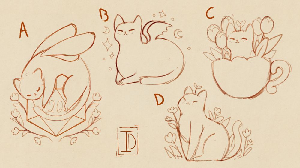 A series of adorable sketches of cat stickers. 
