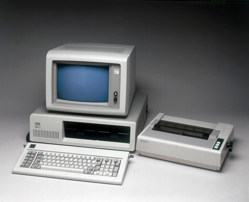 IBM Personal Computer model 5150 with a printer.
Photo from Science Museum Group Collection.
© The Board of Trustees of the Science Museum