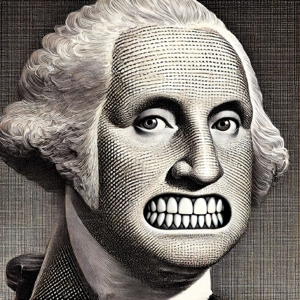 George Washington (dollar bill style) gritting his teeth