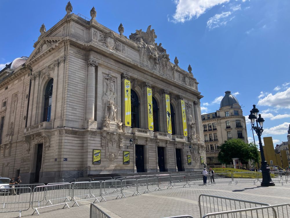 Municipal building bedecked in yellow