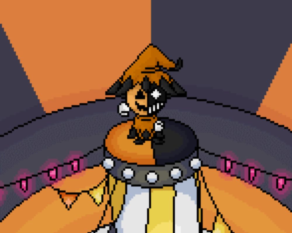 a pixel art drawing of a cat with a witch hat