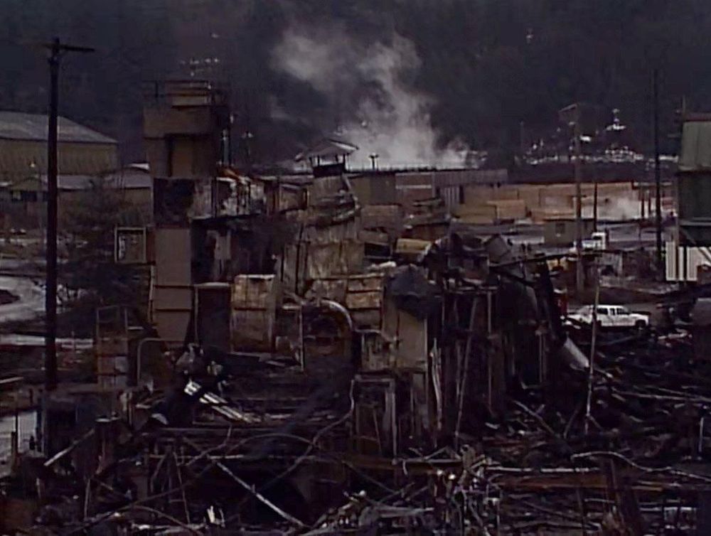 La segheria di Twin Peaks dopo l'incendio.