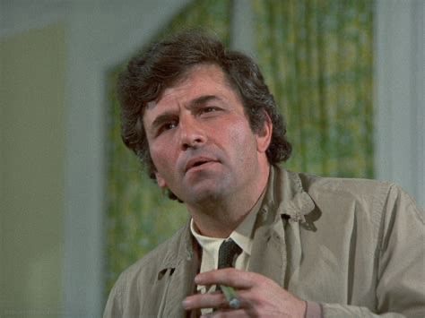 Lieutenant Colombo looking suspiciously holding a cigar