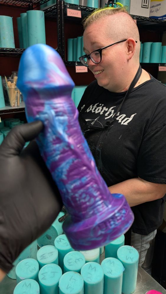 Buster giggling in the background there behind this THICC dildo.