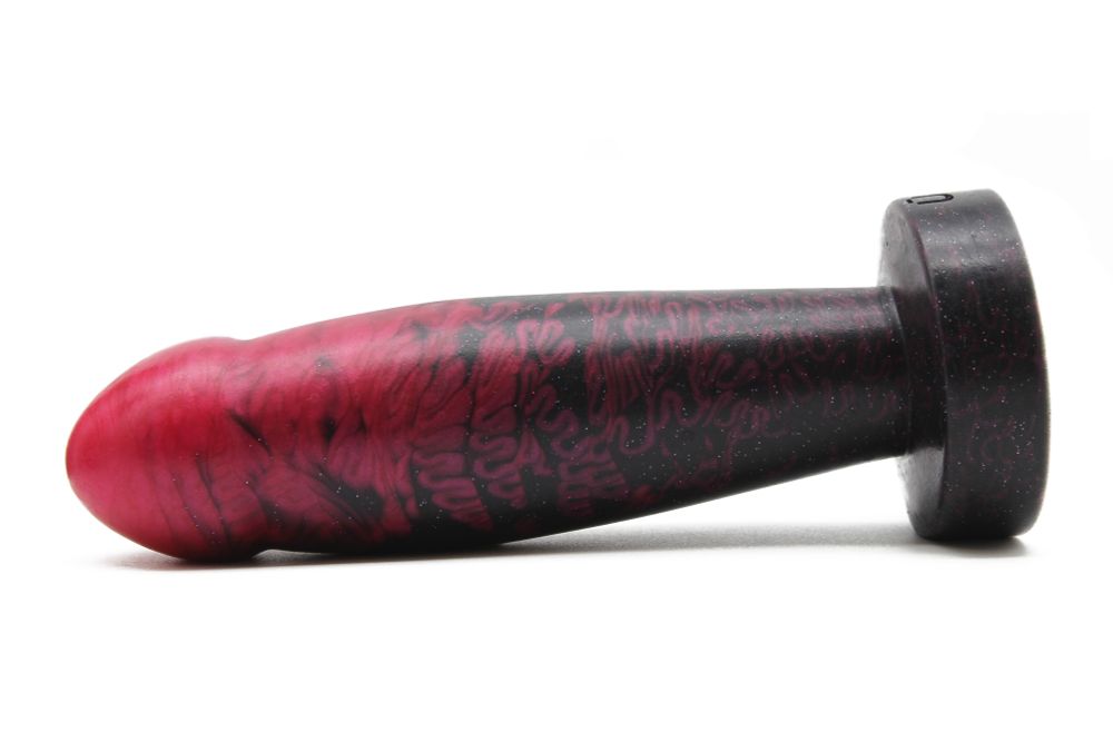 A smooth abstract dildo with a slight mushroom head, a straight shaft, and a traditional flared base.