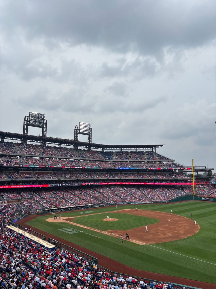 afternoon view of Citizens Bank Park, Ranger Suárez pitching