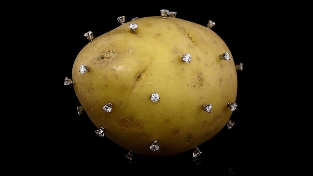 a potato with diamond studs stuck in all over