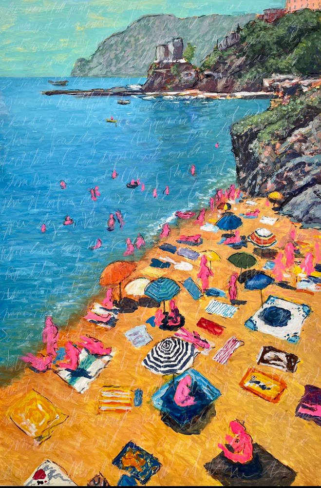 Acrylic painting of a beach scene in Monterosso al Mare, Italy by C. Michael Frey

"Qualche Giorno a Monterosso"
Acrylic, Gouache, Charcoal and Pencil on Gessoboard
36in x 24in