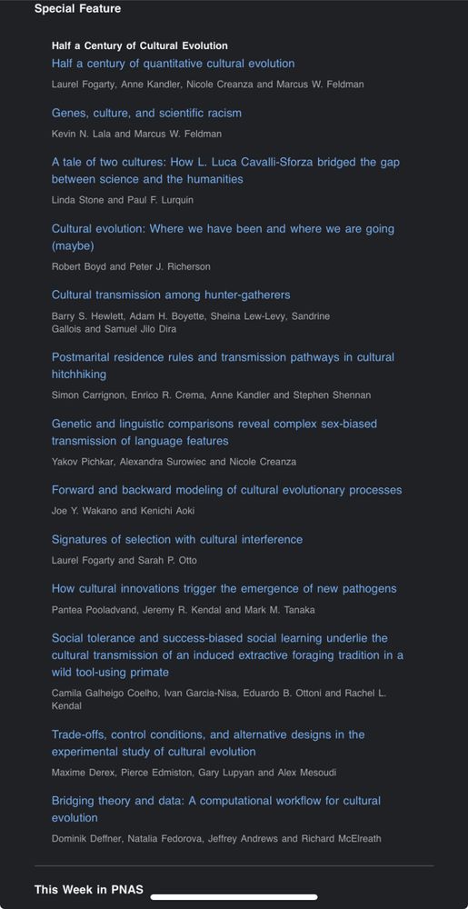 PNAS cultural evolution special feature contents