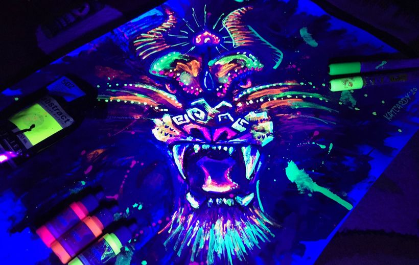 Blacklight tiger monster painting