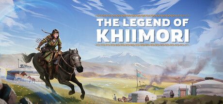 L'image contient une Cavalière Mongole sur son cheval avec un paysage Mongole du 13ème siècle. Il y a le nom du jeu "The Legend of Khiimori"