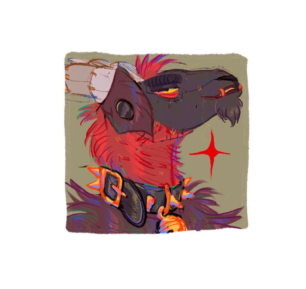 Colorful icon of a smug, plush goat wearing a thick black collar with golden spikes and a big bell.