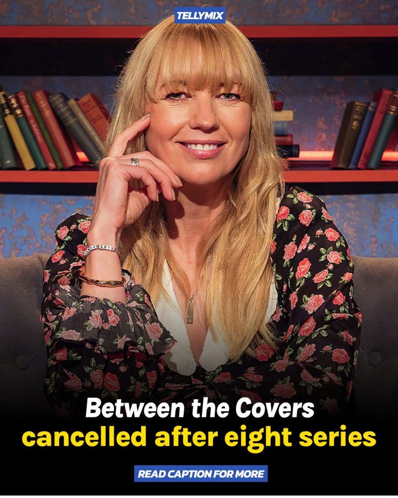 Photo of Sarah Cox and the words ‘Between the Covers cancelled after eight series’. 