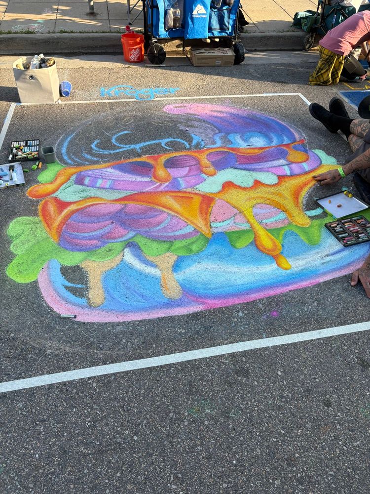 Chalk art of a colorful burger