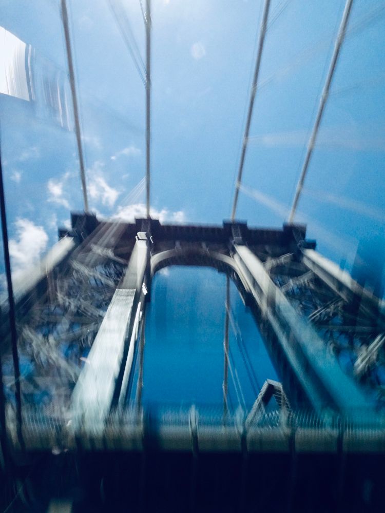 View of the Manhattan Bridge from the roadway.