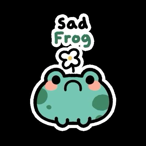 Frog with flower and the words sad frog