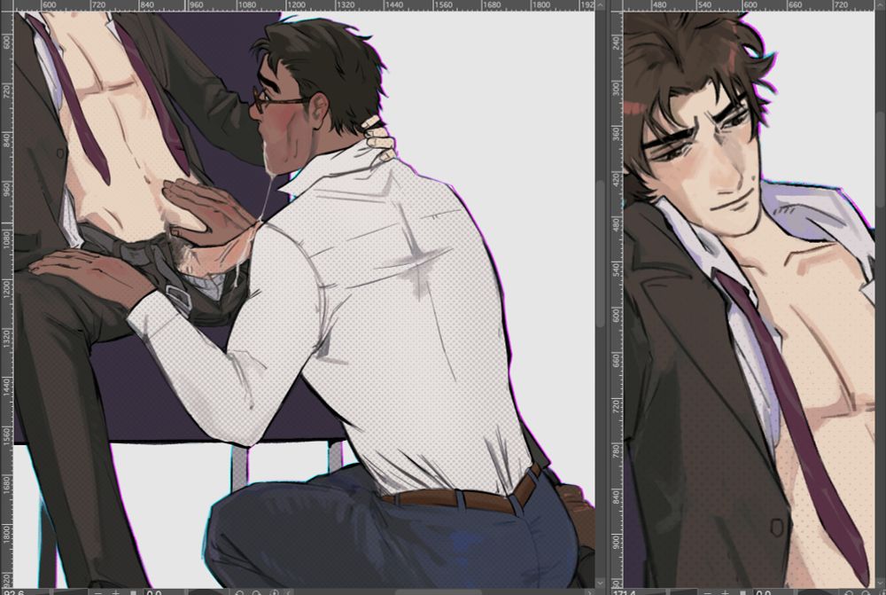 jayvik bdsm week sketch. the prompt is roleplay, viktor boss/jayce employee. the sketch shows jayce after giving viktor a blowjob