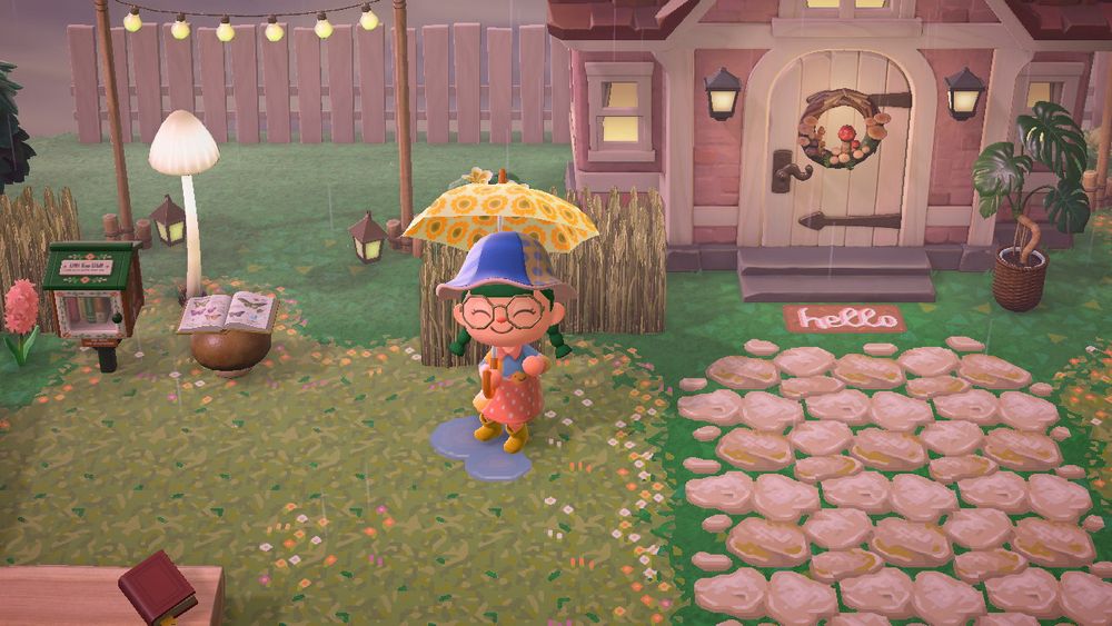 lohla’s animal crossing character stomping in a puddle