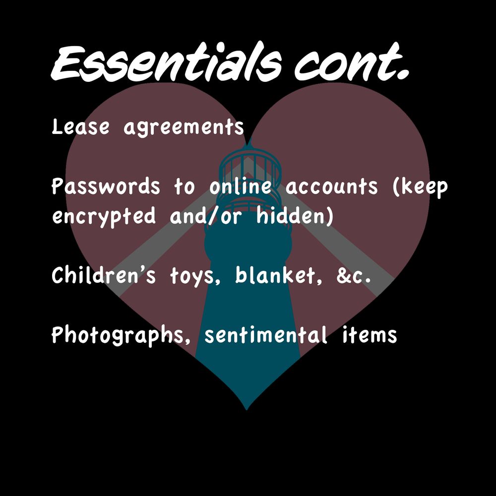 Lease Agreements, Passwords, Children’s toys, Photographs, sentimental items.