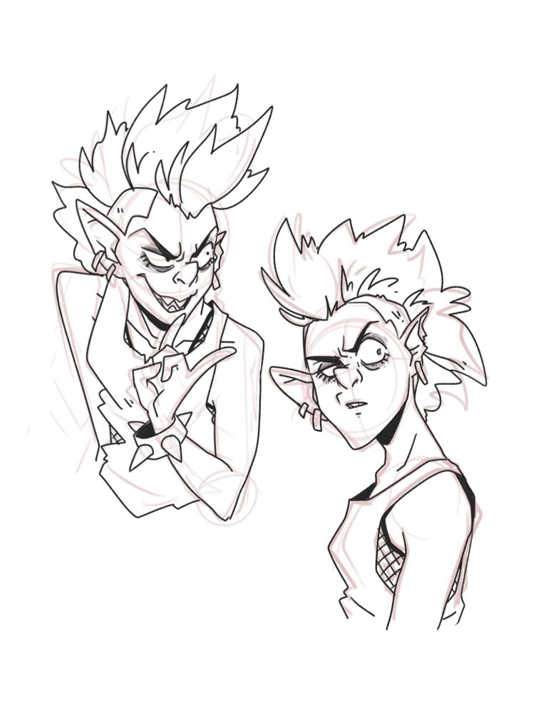 Two waist up sketches of Barb