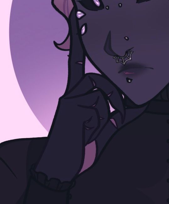 crop of a character with a clawed, purple hand lifted to his face