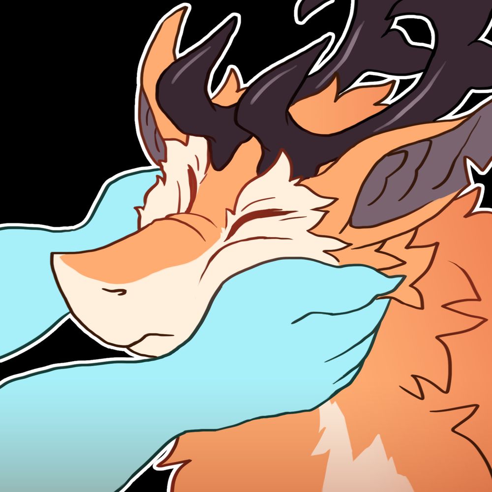 a pair of disembodied hands squishing the face of an orange deer creature. character belongs to hannu!