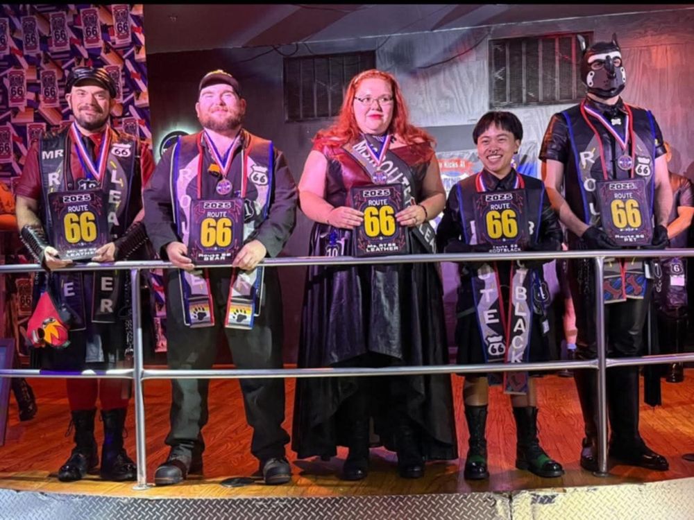 New Route 66 2025 Titleholders displaying their new patches at the contest