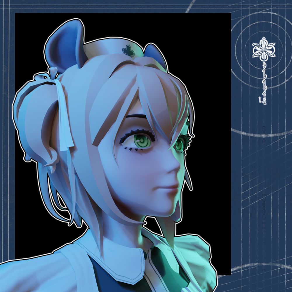 Looking to the upper right, slight smile