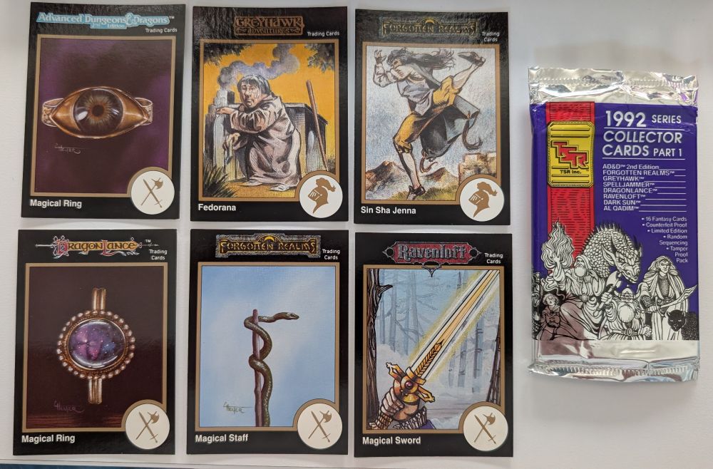 A pack wrapper and and a few TSR collector cards from 1992.
