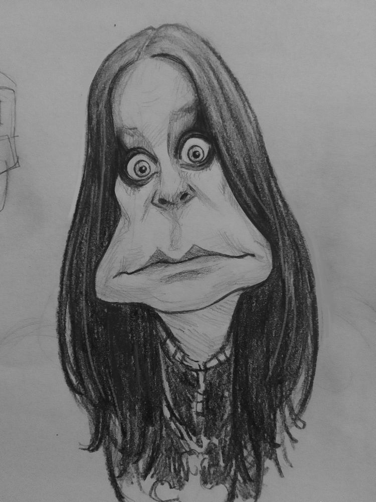 Sketch feito lápis de uma caricatura do cantor e compositor Ozzy Osbourne.