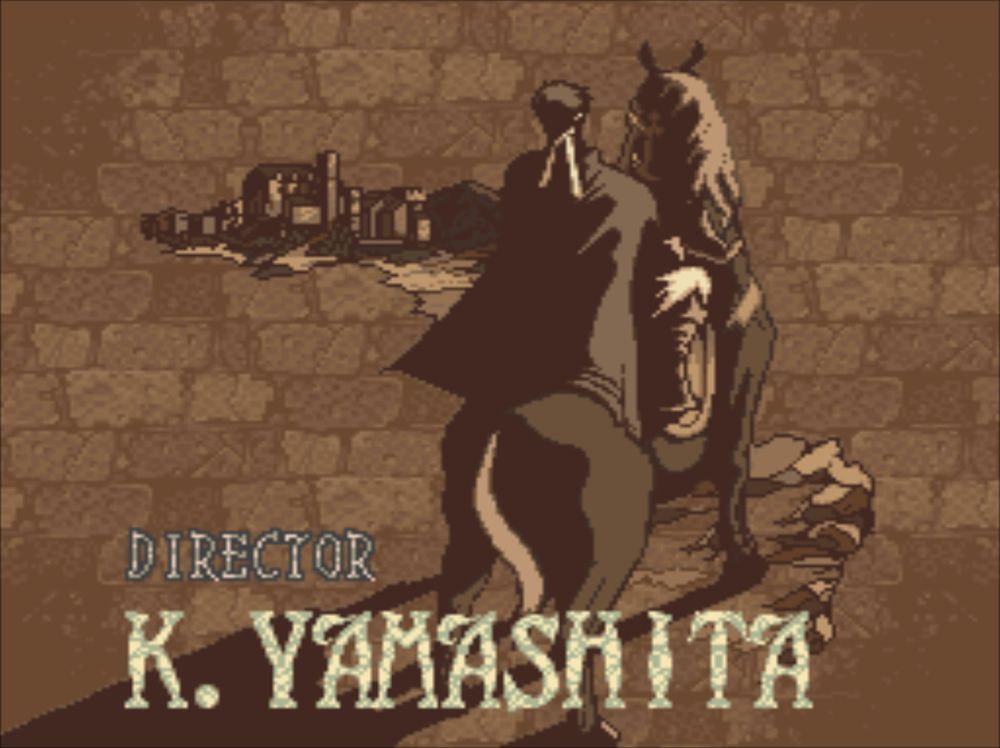 Screenshot of Castlevania Dracula X on Super Nintendo.
The credits start to roll as Richter returns home on horseback.
Director: K. Yamashita.