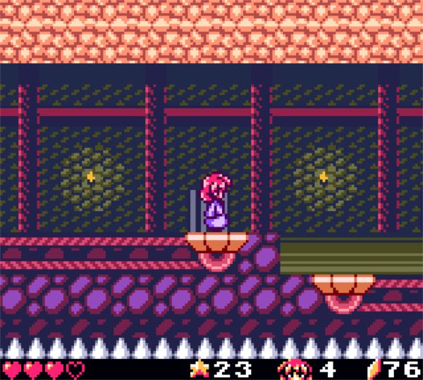 Screenshot of my other game project, Kira Kira Magical Adventure, running on the BGB Game Boy Emulator.