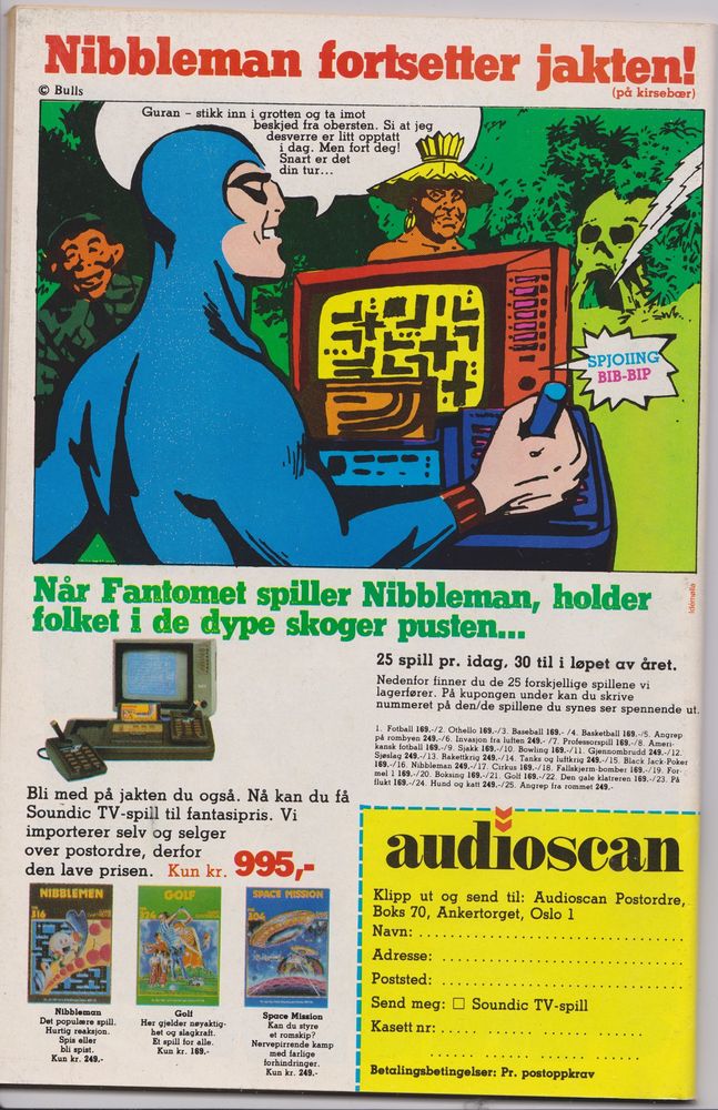 Fantomet spiller Nibbleman. Reklame for Scandic TV-spill.