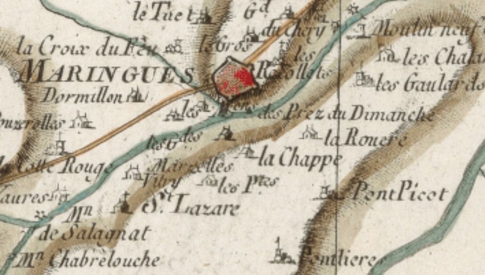 Carte de Cassini. IGN.
Ville de Maringues et villages alentours (Puy-de-Dôme).
