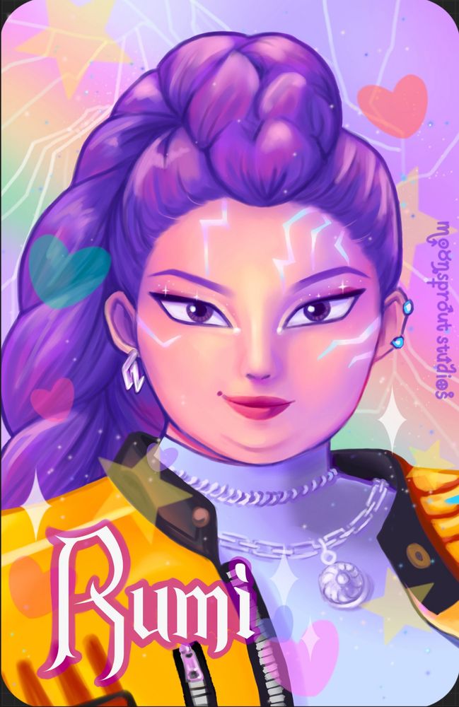 Headshot portrait of a plus size version rumi from kpop demon hunters