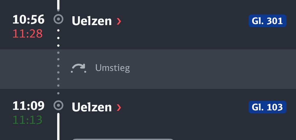Screenshot aus der DB App mit über 30 Minuten Verspätung