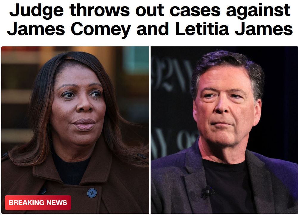 Judge throws out cases against James Comey and Letitia James.