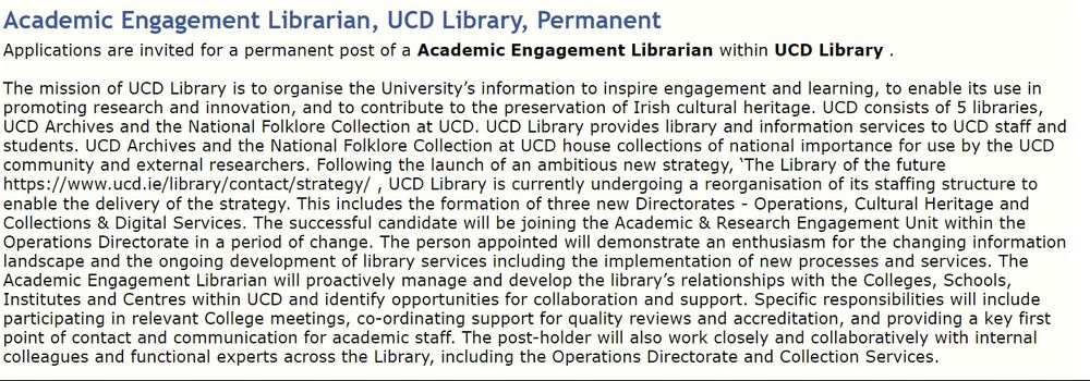Academic engagement librarian vacancy